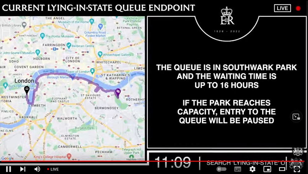 Her Majesty The Queen's Lying-in-State | Queue Tracker - YouTube screenshot