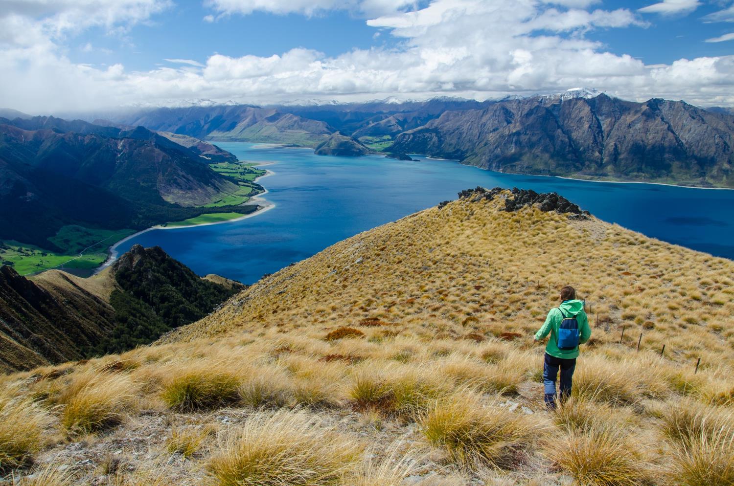 Closeup shot of a female walking at the isthmus peak and a lake in new zealand - Credit: Image by wirestockon Freepik