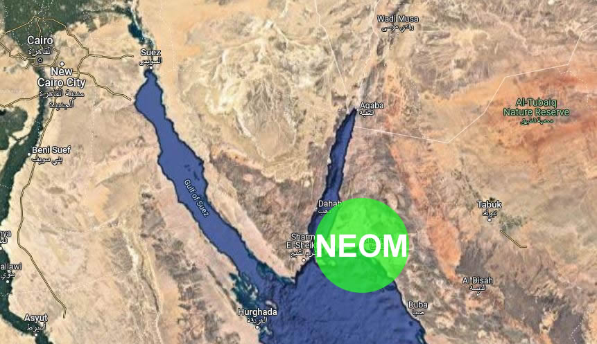 NEOM - location in Saudi Arabia	Credit: Google Map