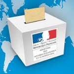 urne de vote République Française sur une carte du monde - Élection des députés des français de l'étranger